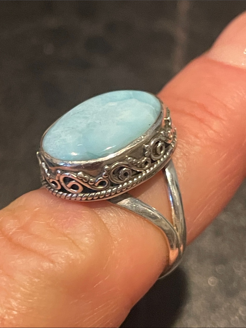 Detailed Larimar Sterling Silver Ring size 6-6.25